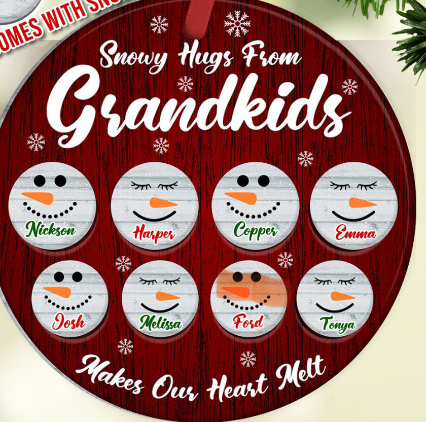 Personalized Snowball Grandchildren Ceramic Ornament