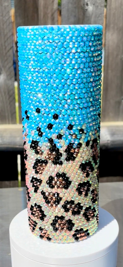 Teal Leopard Rhinestone 20oz Tumbler