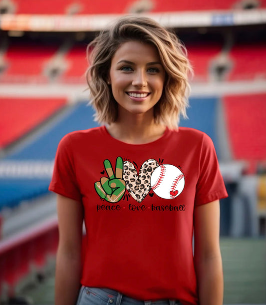 Peace Love Baseball Adult Shirt