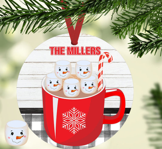 Personalized Snowmen in a Mug Ceramic Ornament