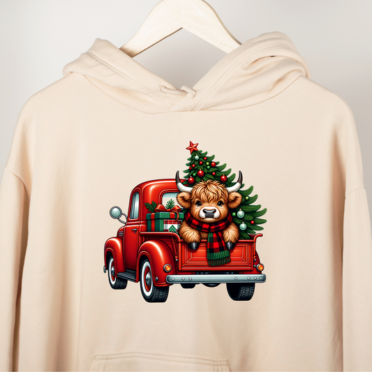 Christmas Cow in Red Truck Adult Shirt