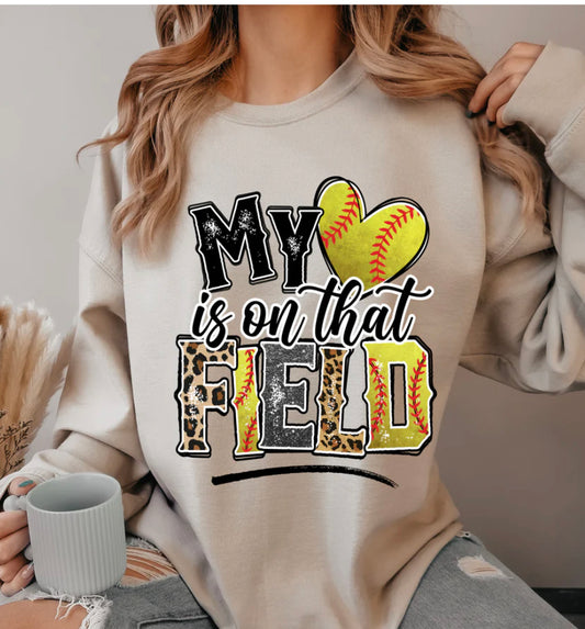My Heart is on that...Softball Adult Shirt