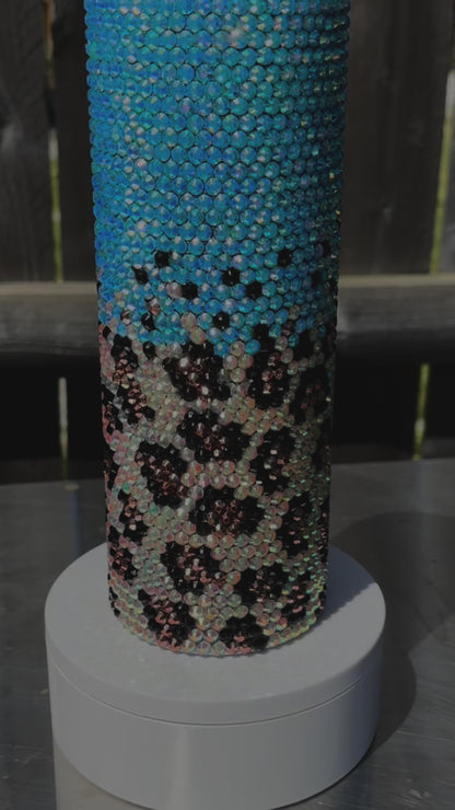 Teal Leopard Rhinestone 20oz Tumbler